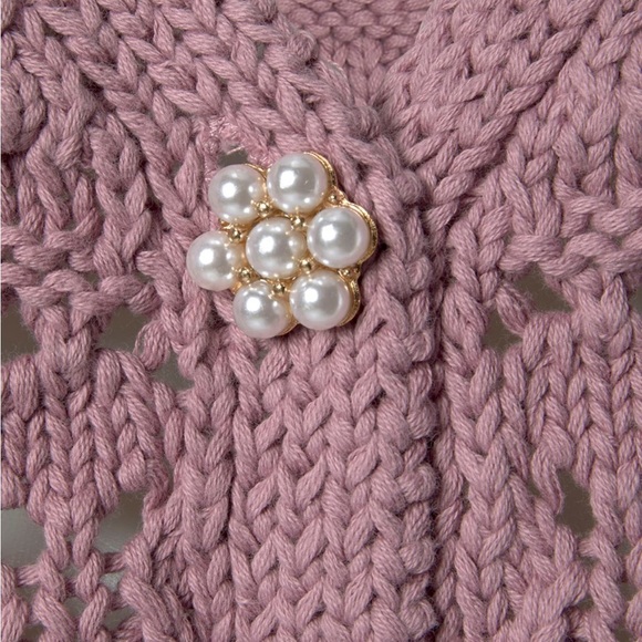 NWOT Lascana Pearl Button Crochet Cardigan Sweater in Mauve size 8-10 - Picture 5 of 13